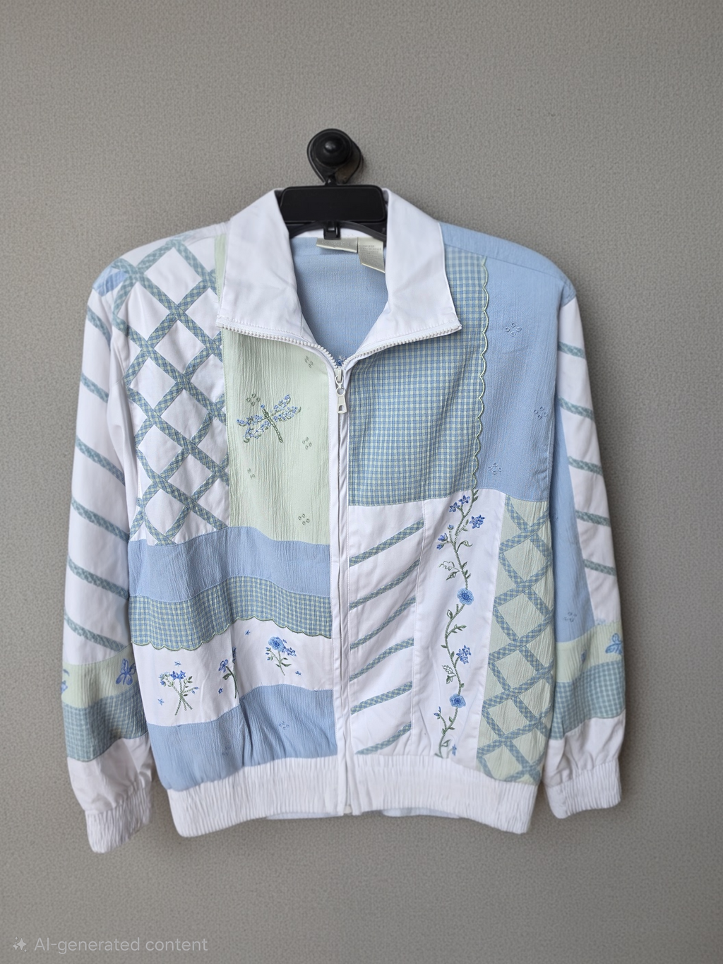 Vintage Koret Patchwork Jacket | Pastel Floral & Dragonfly Cottagecore Zip-Up | Size Medium