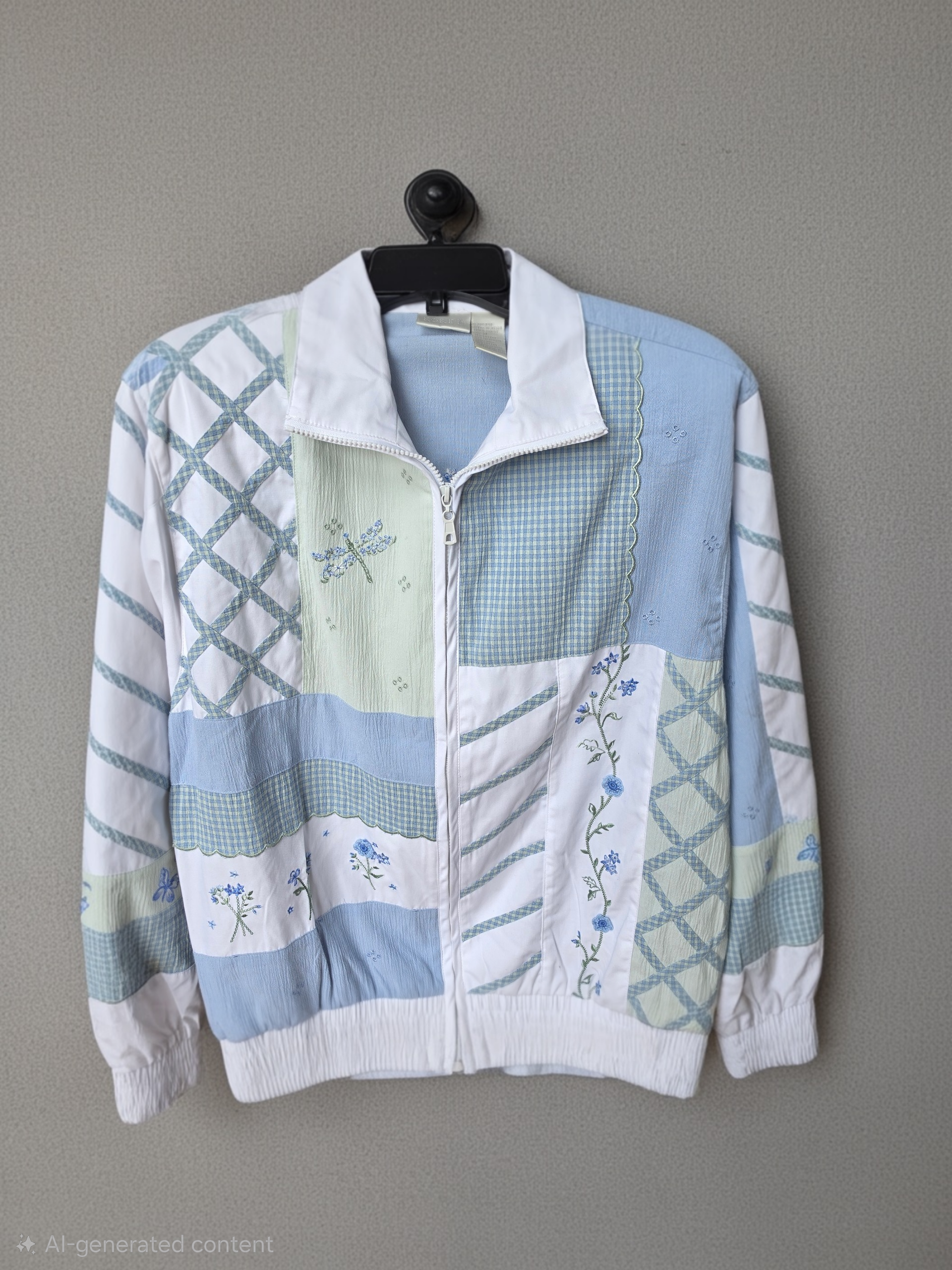 Vintage Koret Patchwork Jacket | Pastel Floral & Dragonfly Cottagecore Zip-Up | Size Medium