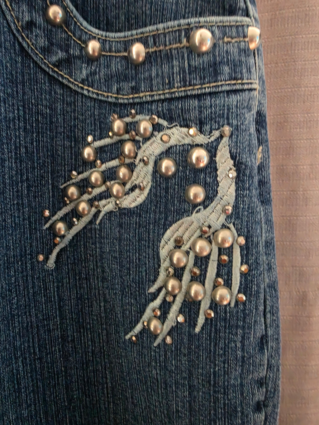 Vintage Azita Y2K Embellished Bootcut Jeans – Beaded Wing Design Size 12