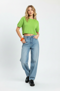 90s ESPIRT Lime Green Cropped Knit Top - Fits Like A Medium