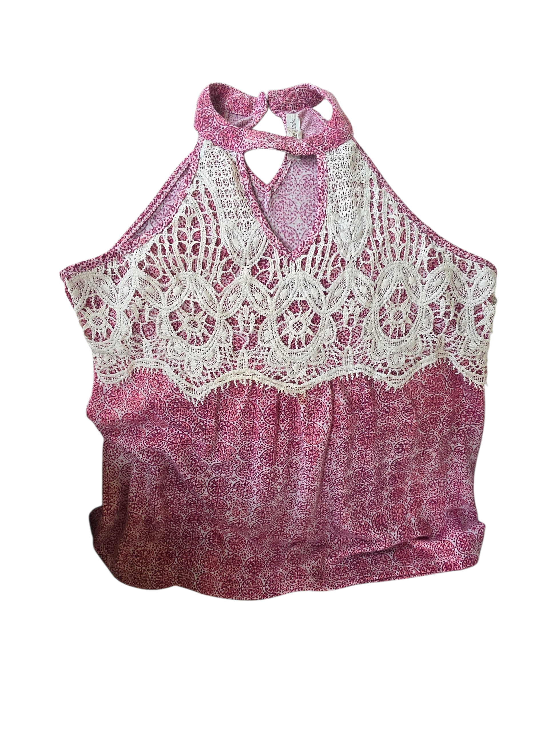 Rewind Vintage-Style Halter Tank Top with Crochet Lace Overlay