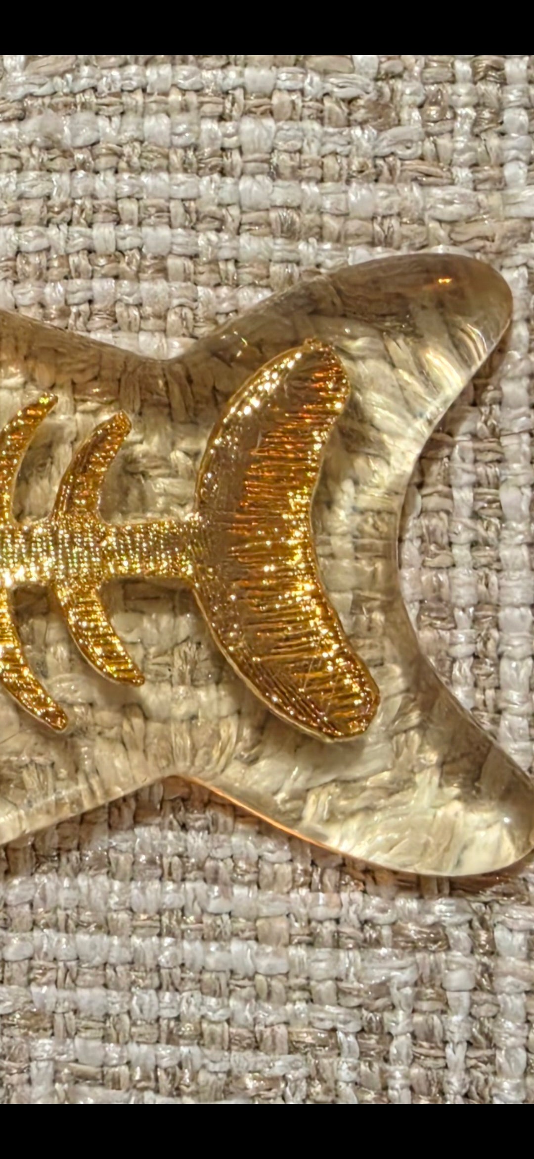 Vintage Lucite Fish Skeleton Pendant – Clear & Gold Statement Necklace