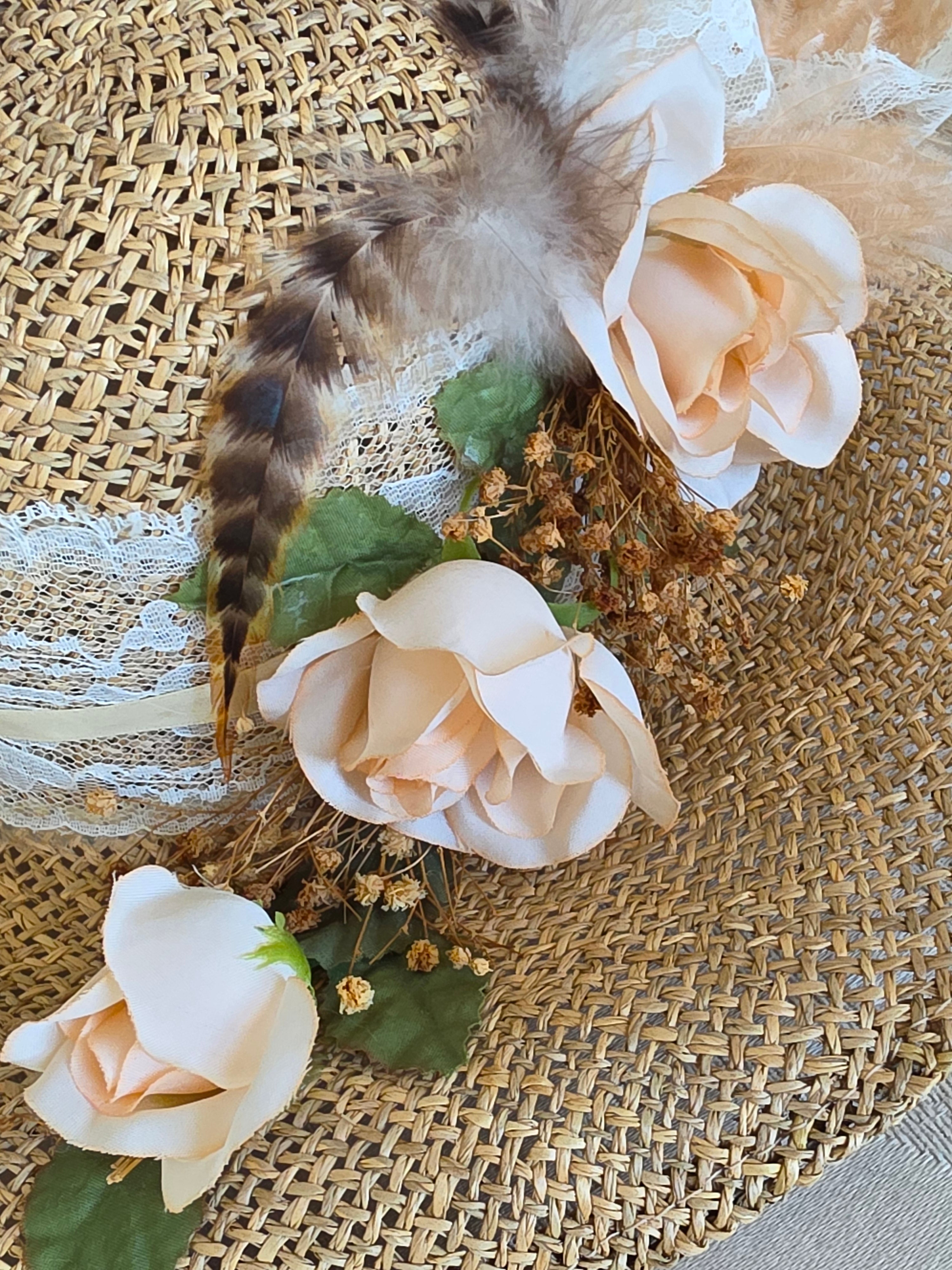 Vintage Paul Harris Co. Floral Straw Boater Hat ✨ Cottagecore Victorian