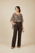 Chico's Sheer Animal Print Mesh Poncho Blouse Sequin Detailed Top One Size