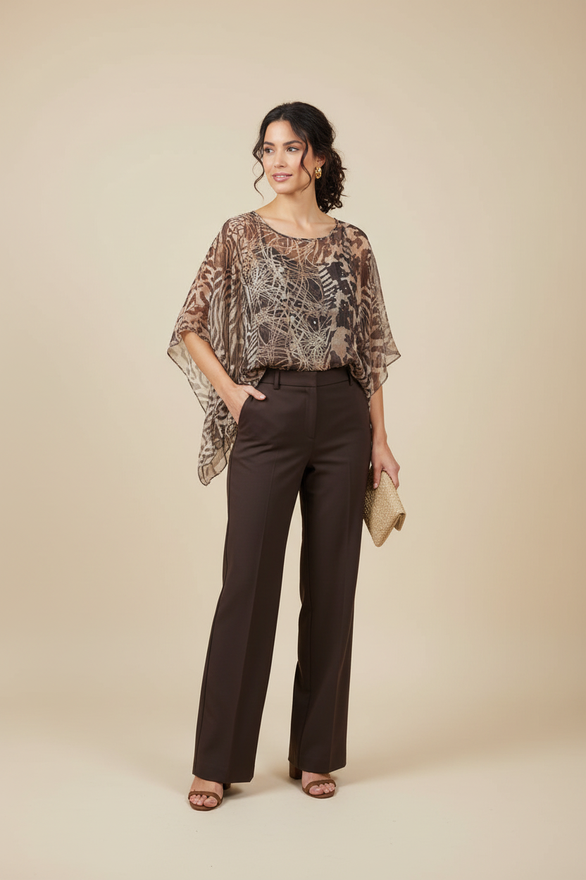 Chico's Sheer Animal Print Mesh Poncho Blouse Sequin Detailed Top One Size