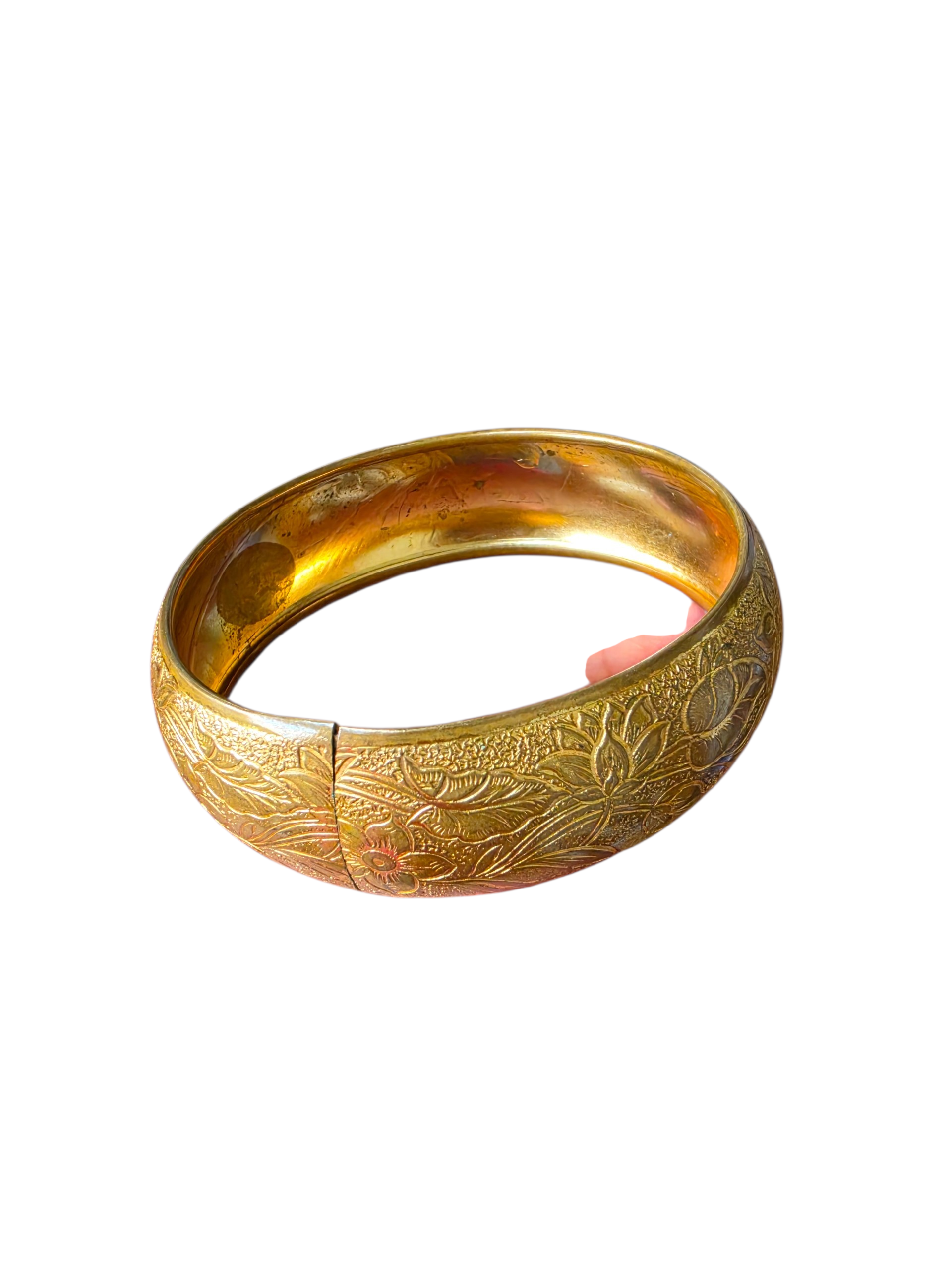 Vintage Etched Floral Brass Tone Bangle