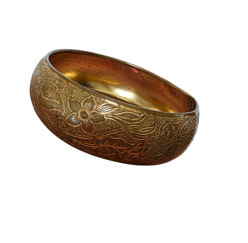 Vintage Etched Floral Brass Tone Bangle