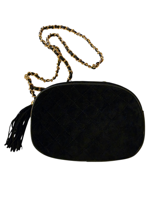 Bechamel Vintage Quilted Black Suede Tassel Crossbody Bag