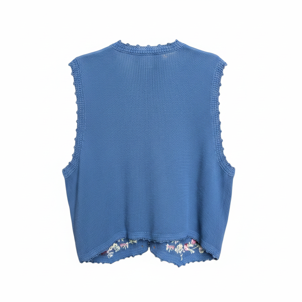 Vintage Carolyn Taylor Floral Embroidered Knit Vest Size Large
