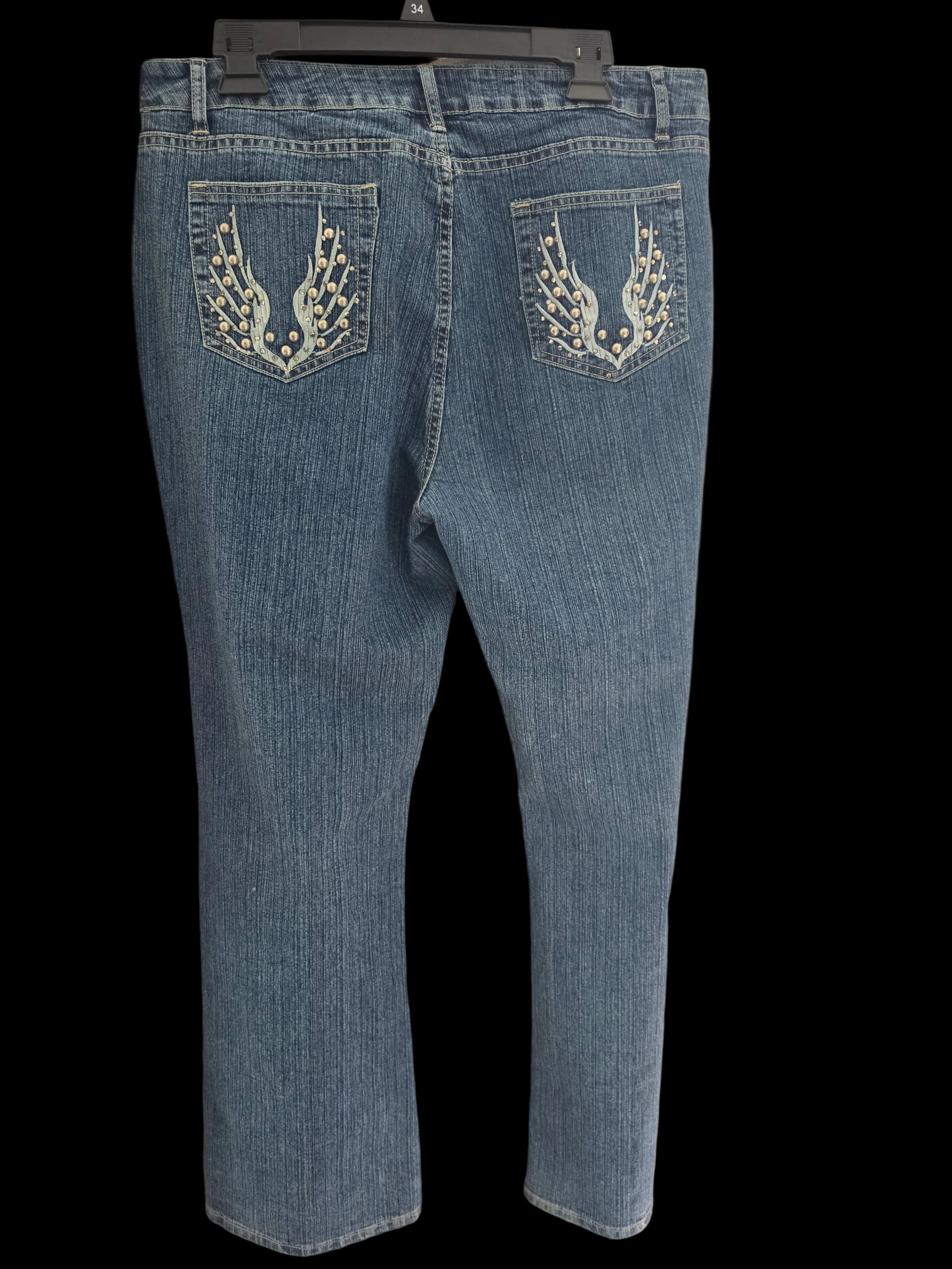 Vintage Azita Y2K Embellished Bootcut Jeans – Beaded Wing Design Size 12