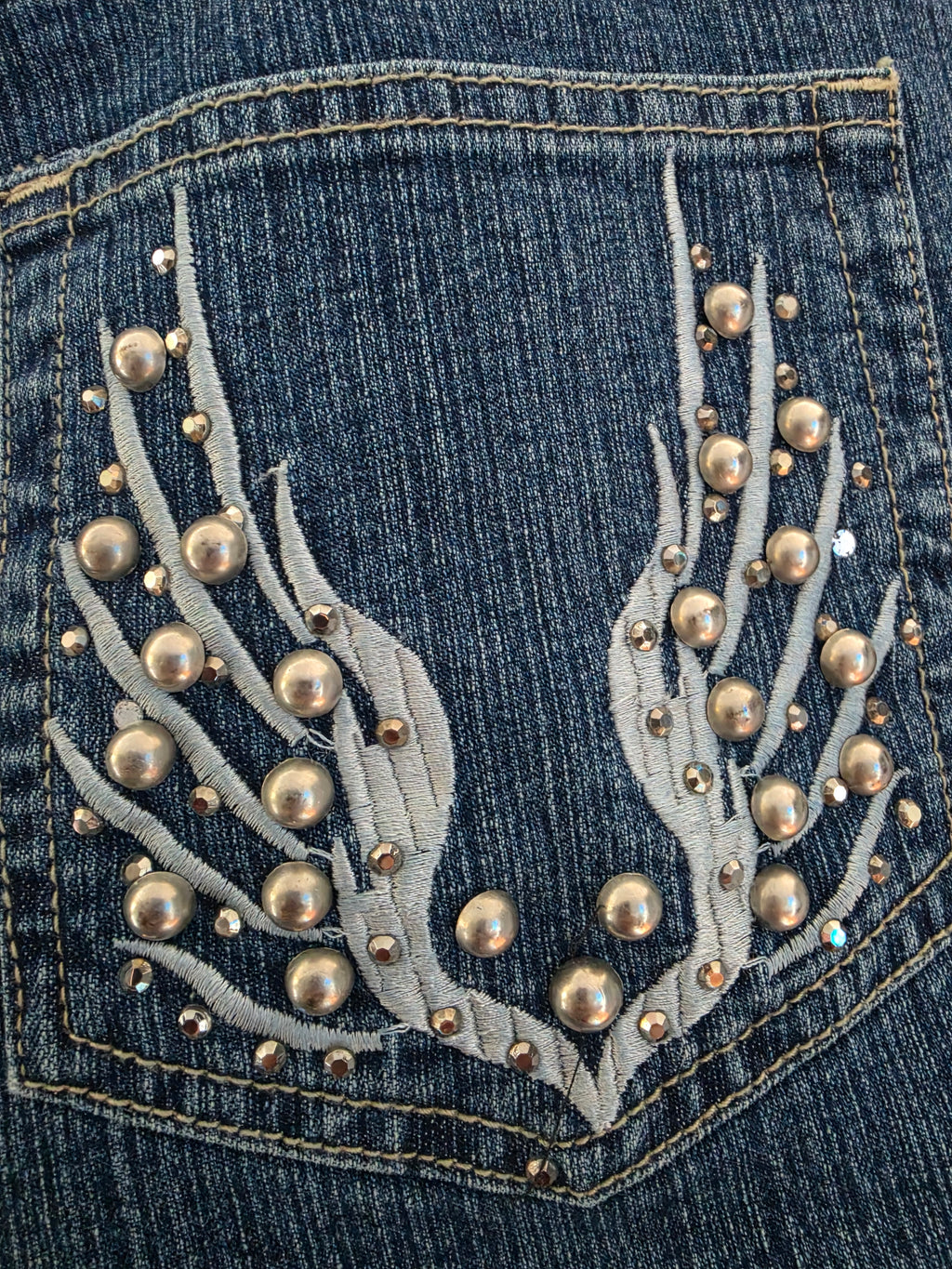 Vintage Azita Y2K Embellished Bootcut Jeans – Beaded Wing Design Size 12