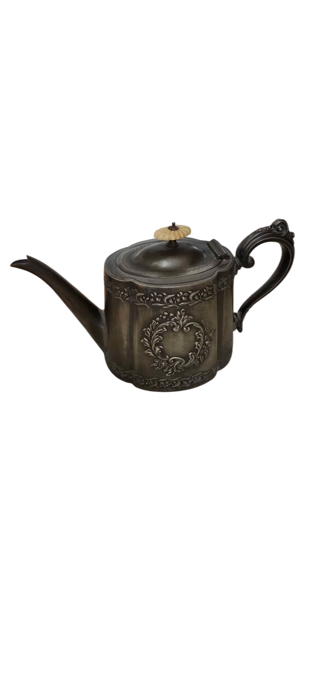 Antique Victorian Silver-Plated Teapot - Engraved Floral Design - EPBM No. 1779