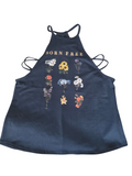 Retro 70s Style "Born Free" Botanical Graphic Halter Tank Top Size Small