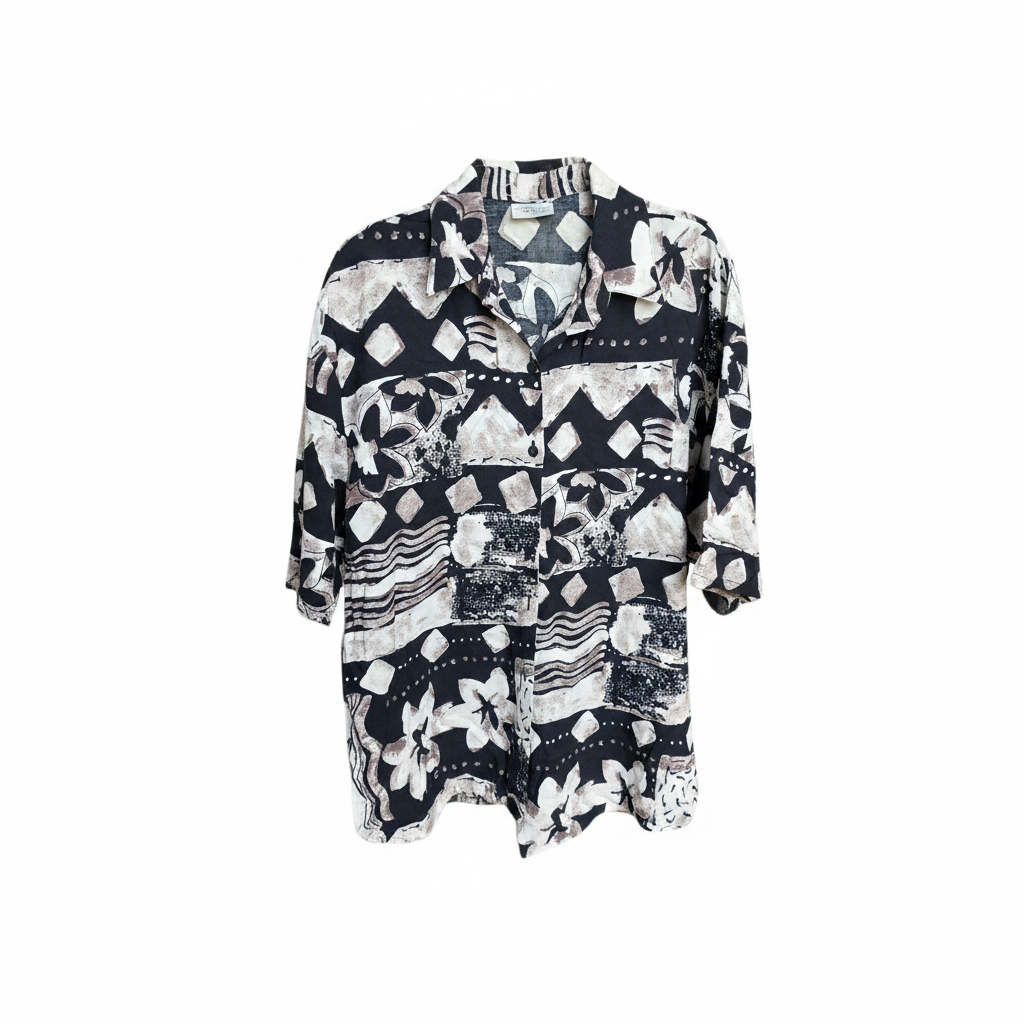 Vintage 90s Abstract Geo-Floral Button Up | Boho Shirt Fits Like a Medium
