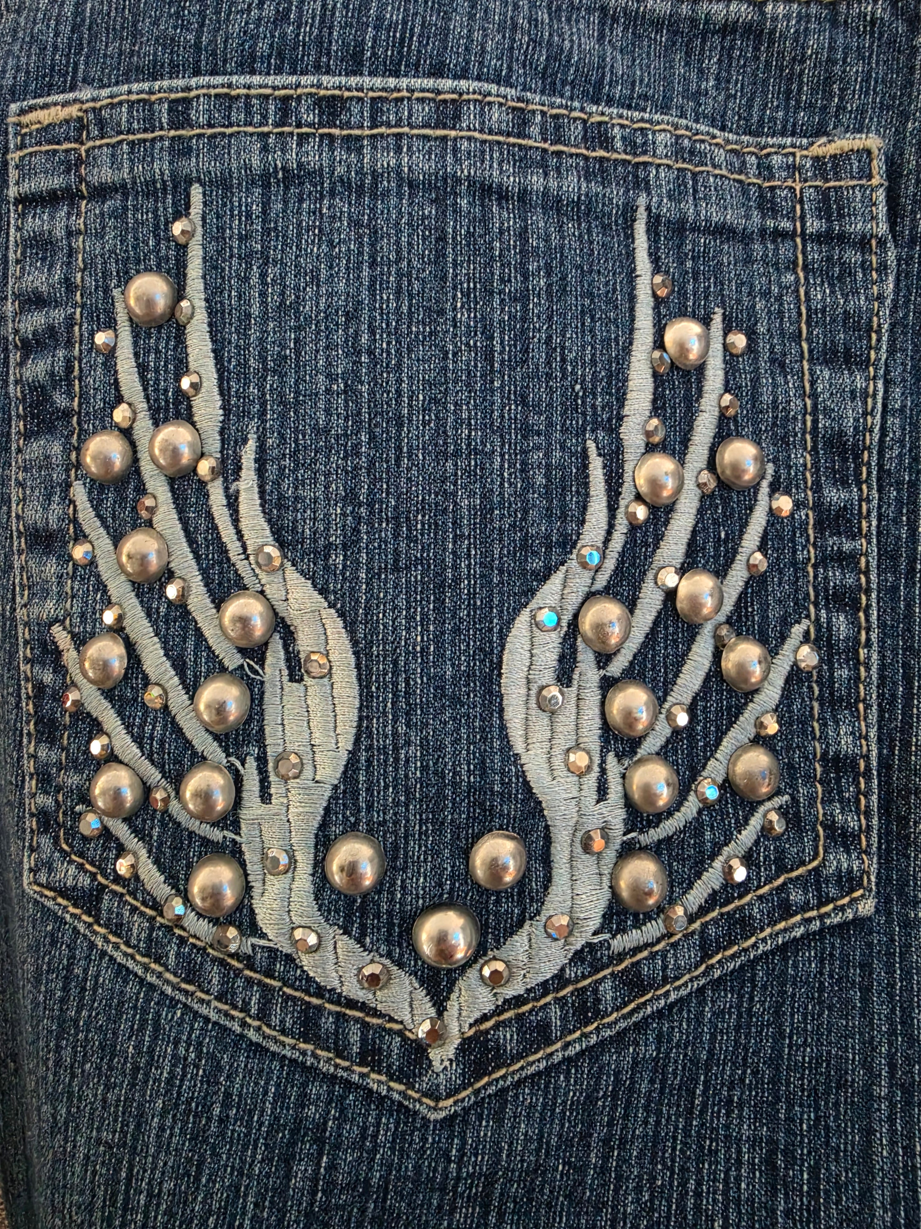 Vintage Azita Y2K Embellished Bootcut Jeans – Beaded Wing Design Size 12