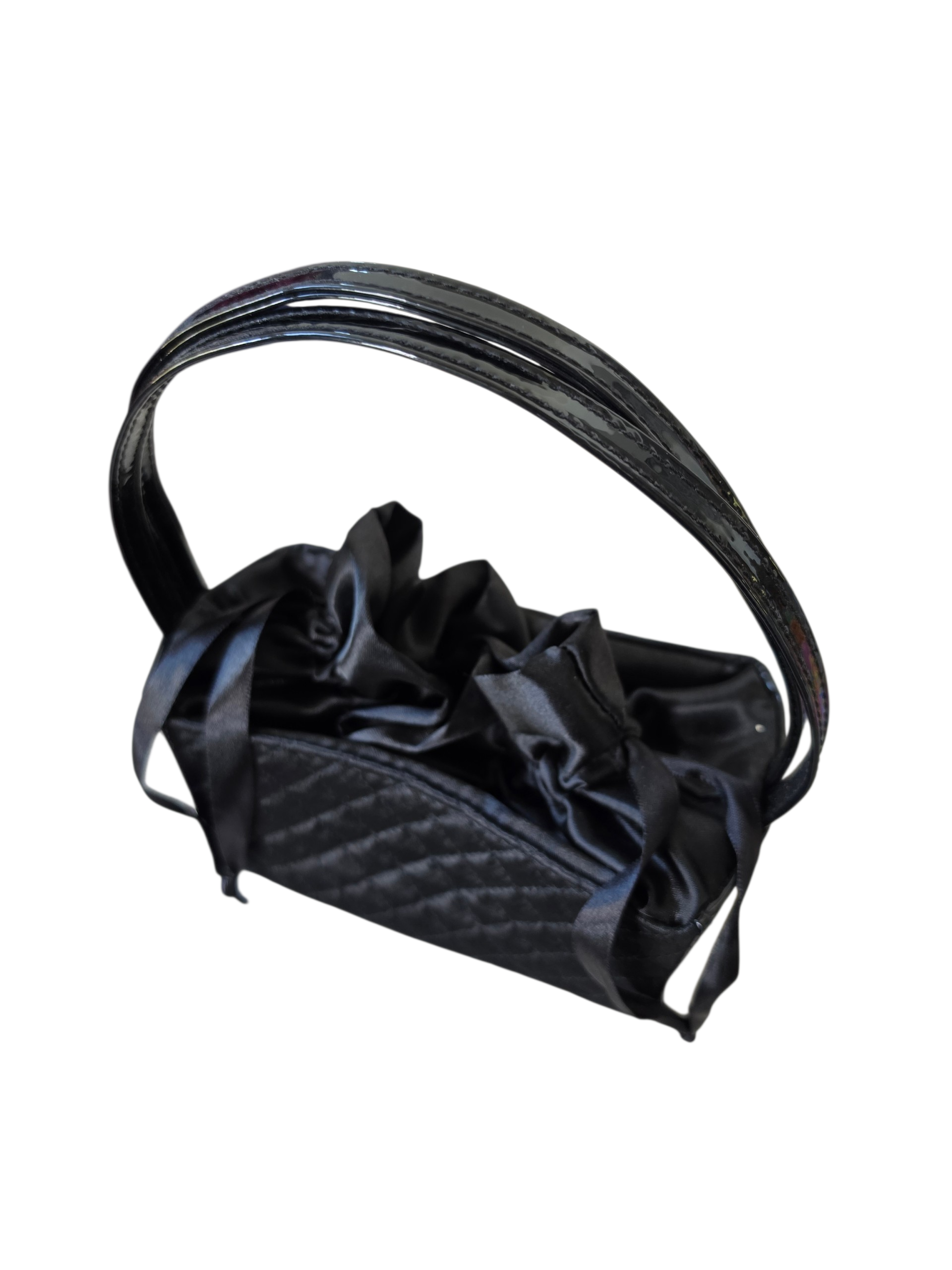 Vintage Estée Lauder Black Quilted Satin Drawstring Mini Evening Bag