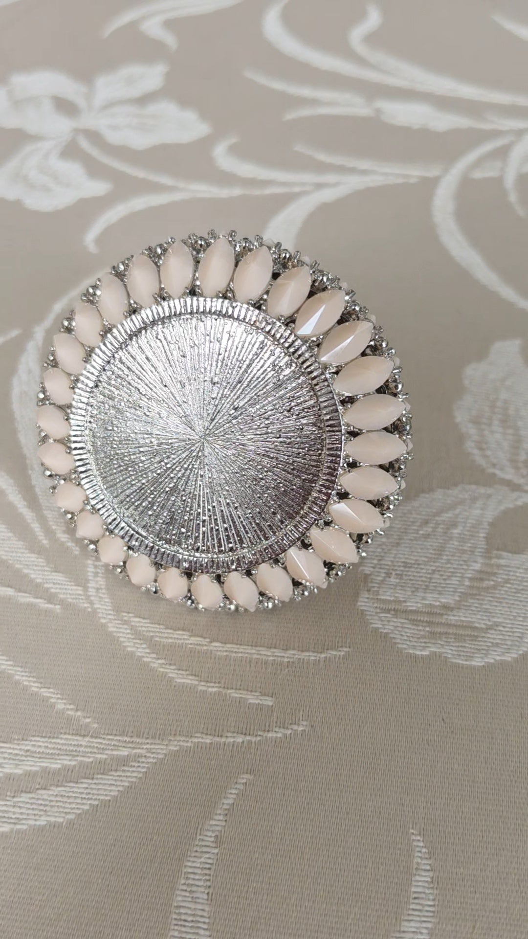 Christian Siriano Silver Tone & Pale Pink Jeweled Flower Hinged Trinket Box
