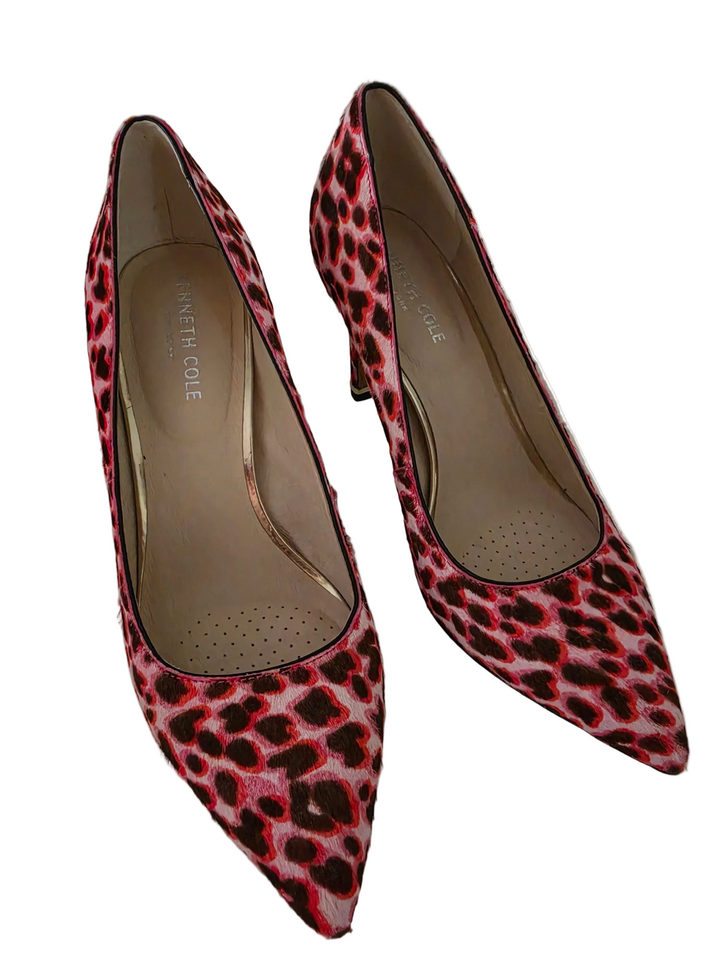 Kenneth Cole New York Riley 85 Bubble Gum Pink Leopard Calf Hair Pumps - Size 7M
