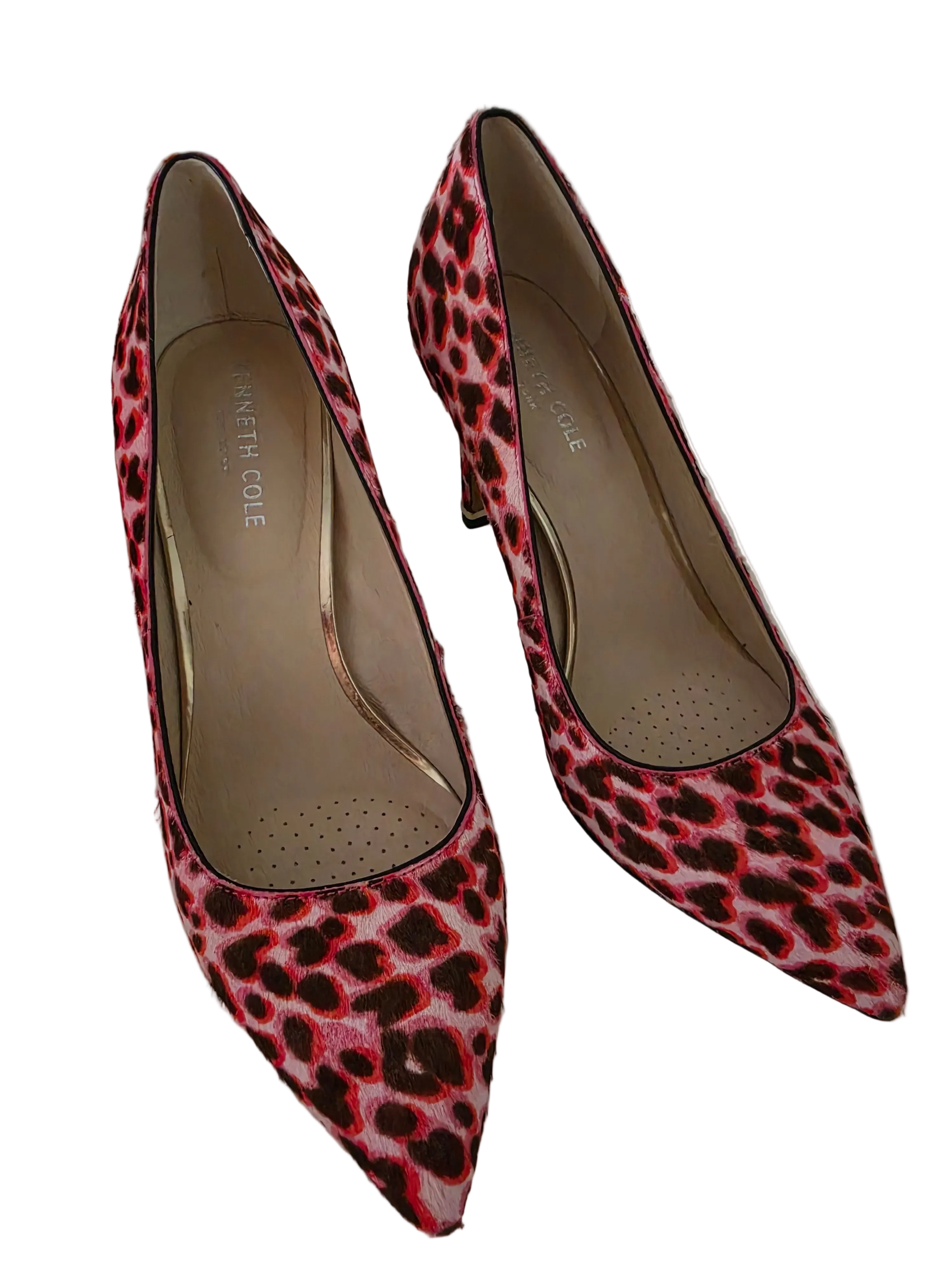Kenneth Cole New York Riley 85 Bubble Gum Pink Leopard Calf Hair Pumps - Size 7M