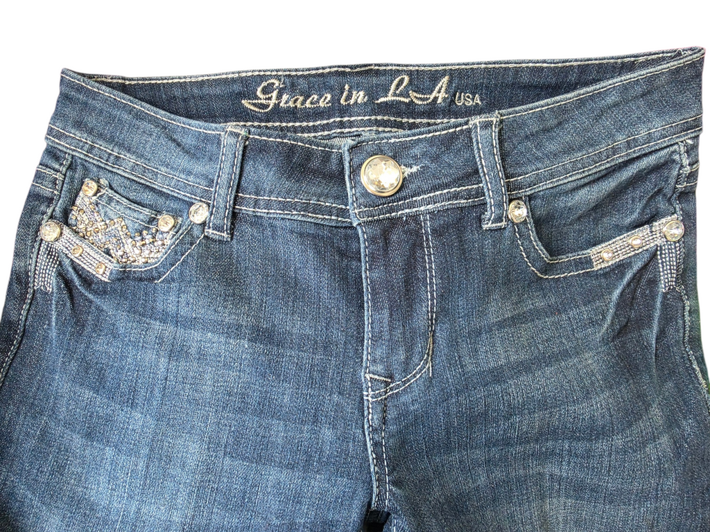 Grace in LA Women's Rhinestone Embellished Jeans Medium Wash Stretch Denim Size 5