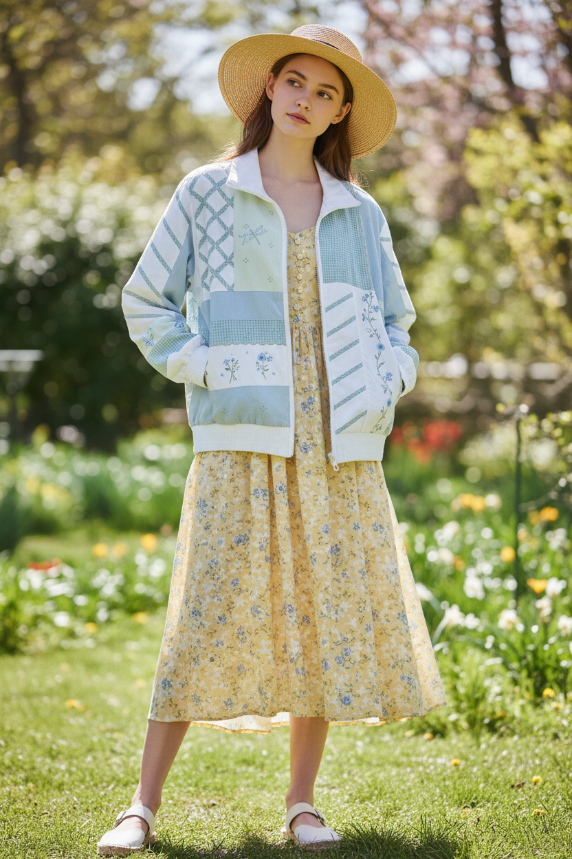 Vintage Koret Patchwork Jacket | Pastel Floral & Dragonfly Cottagecore Zip-Up | Size Medium