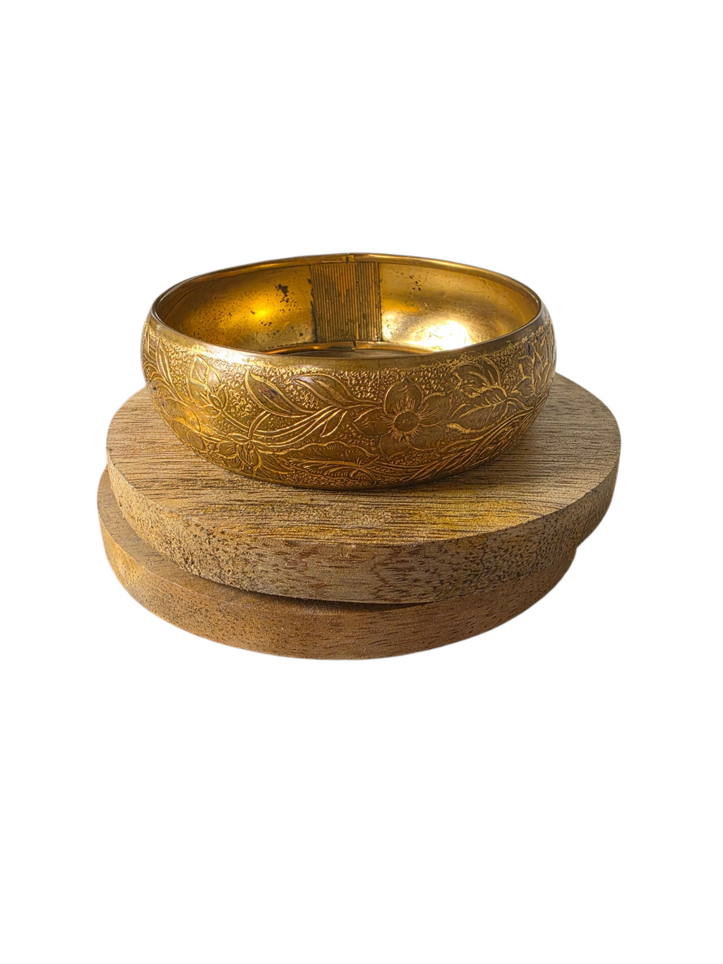 Vintage Etched Floral Brass Tone Bangle