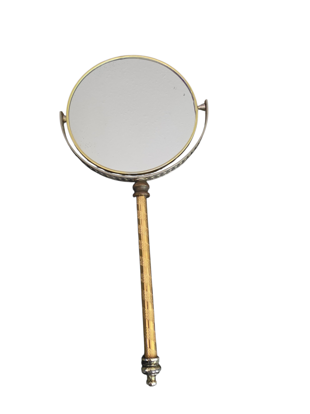 Vintage Mid Century Brass Swivel Hand Mirror