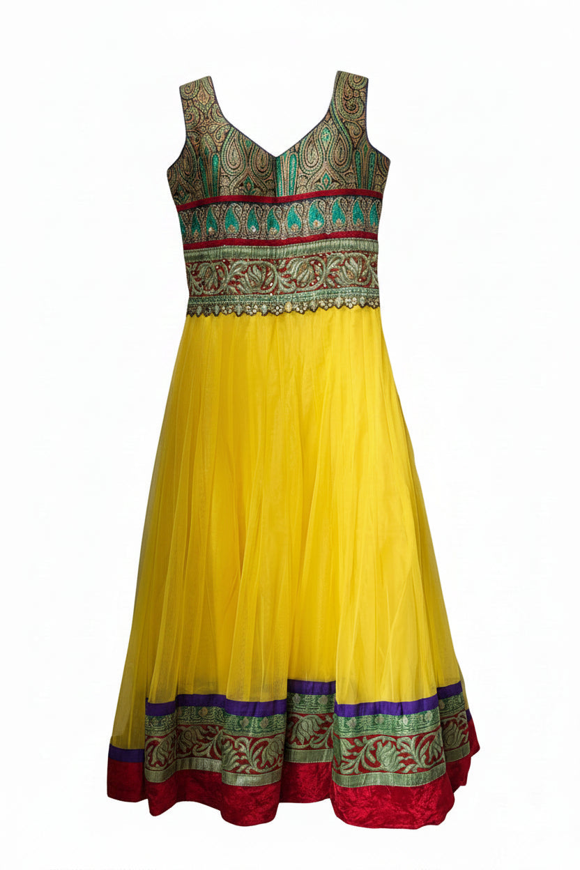 Authentic 3-Piece Anarkali Set in Sunlight Yellow & Royal Paisley