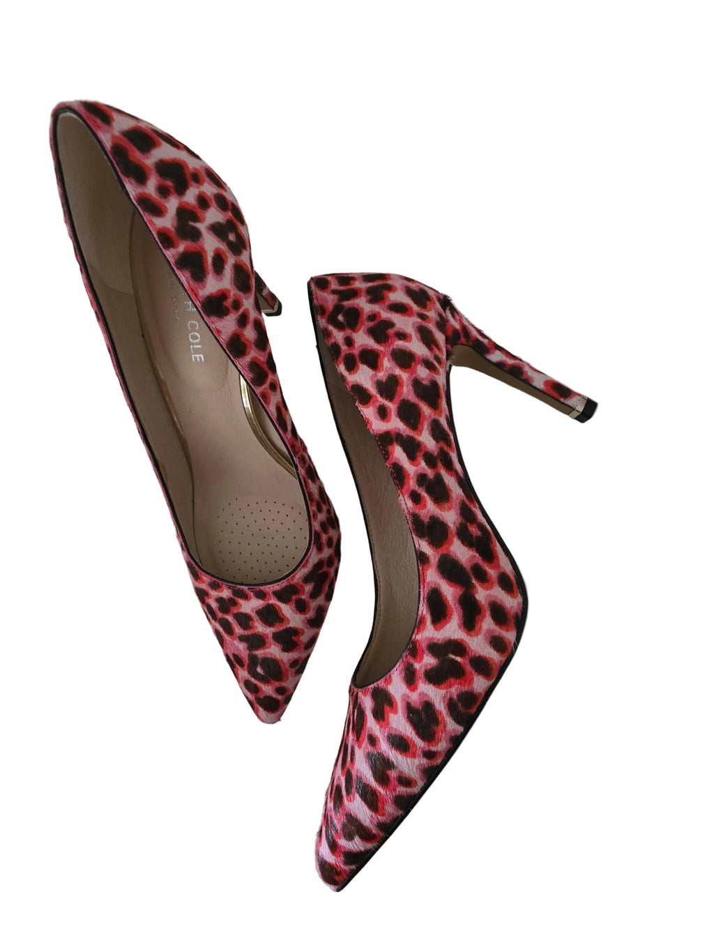 Kenneth Cole New York Riley 85 Bubble Gum Pink Leopard Calf Hair Pumps - Size 7M