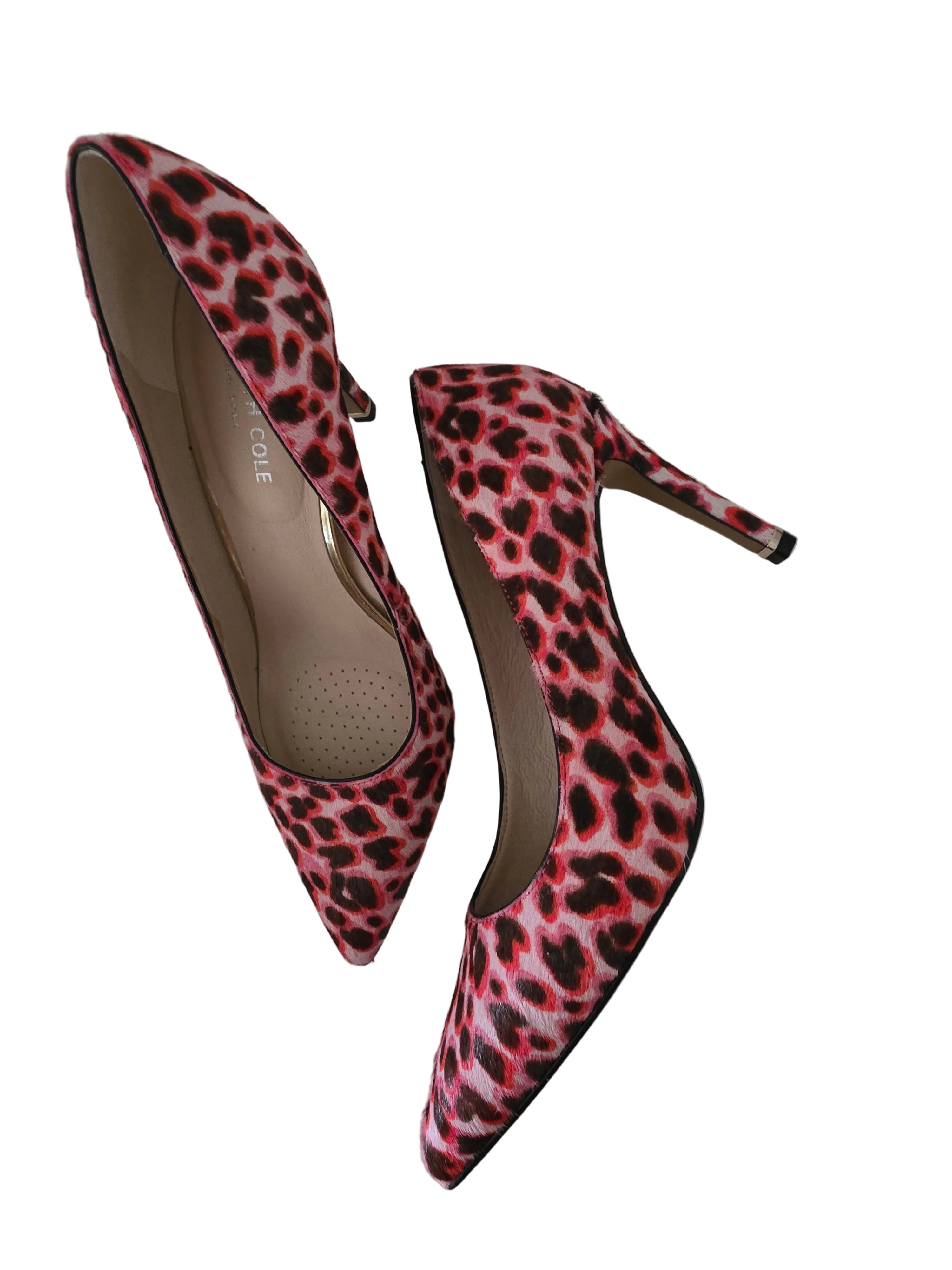 Kenneth Cole New York Riley 85 Bubble Gum Pink Leopard Calf Hair Pumps - Size 7M