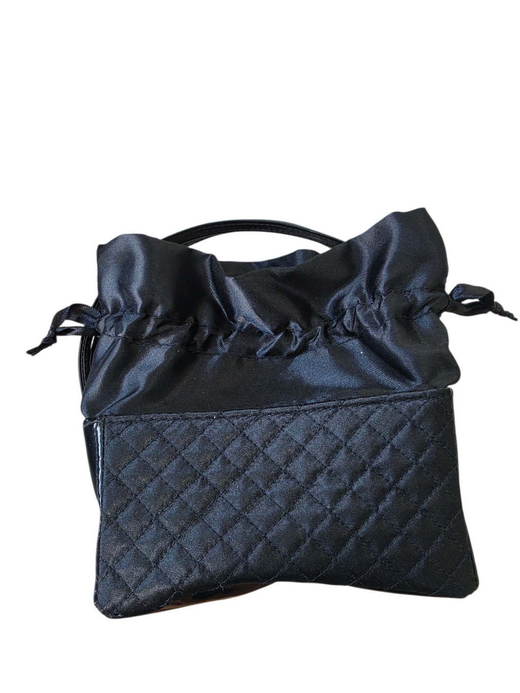 Vintage Estée Lauder Black Quilted Satin Drawstring Mini Evening Bag