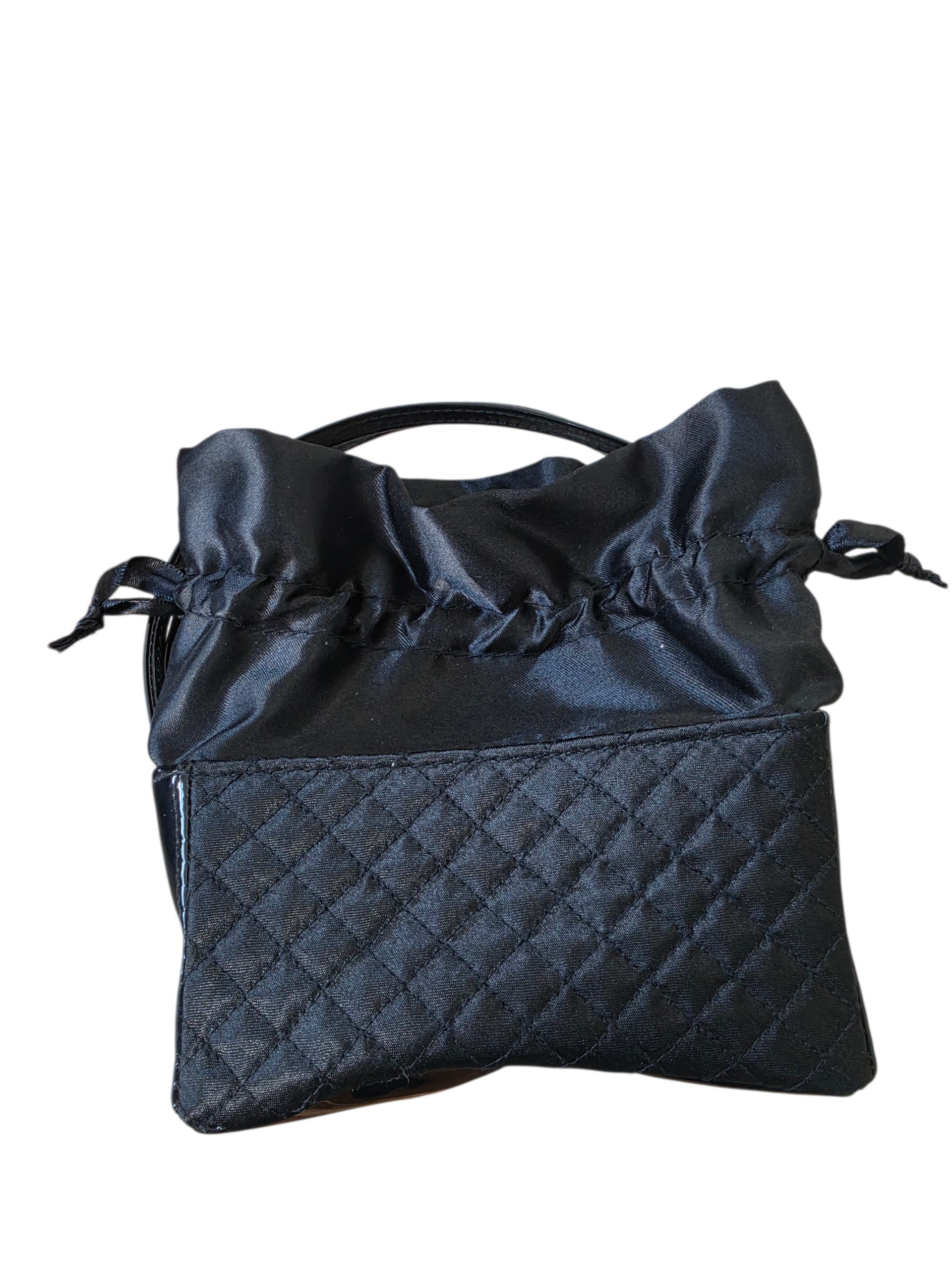 Vintage Estée Lauder Black Quilted Satin Drawstring Mini Evening Bag