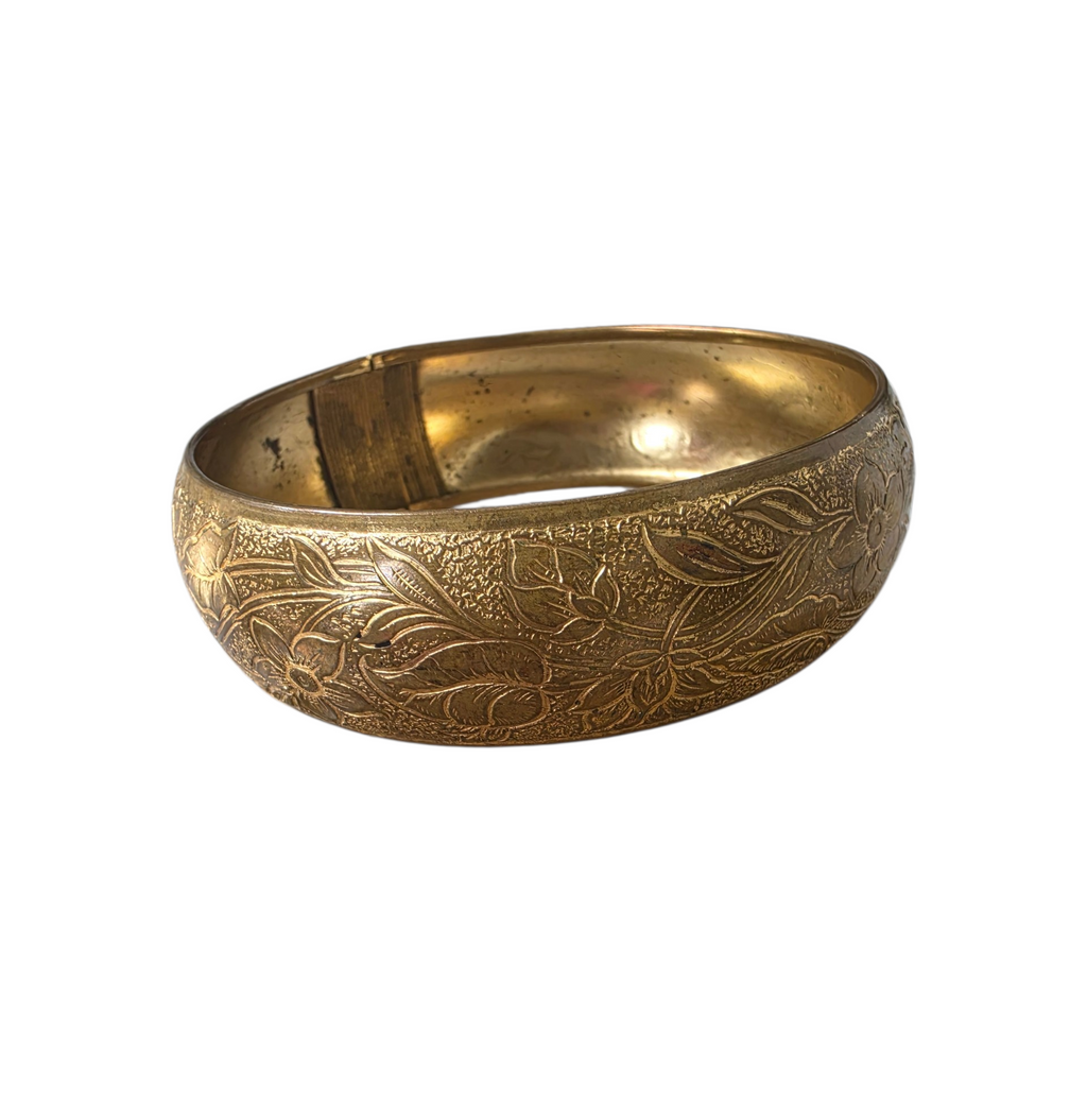 Vintage Etched Floral Brass Tone Bangle