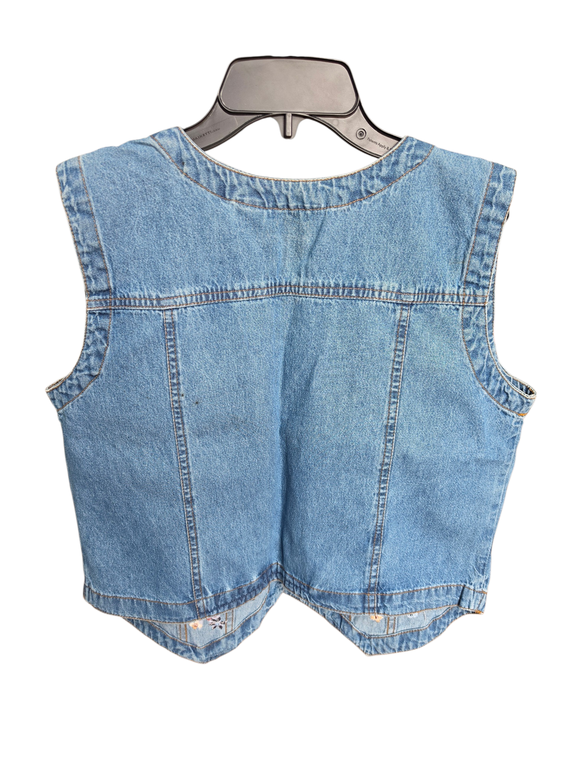 Vintage 90s Studio West Floral Embroidered Denim Vest – Boho Cottagecore Size Large