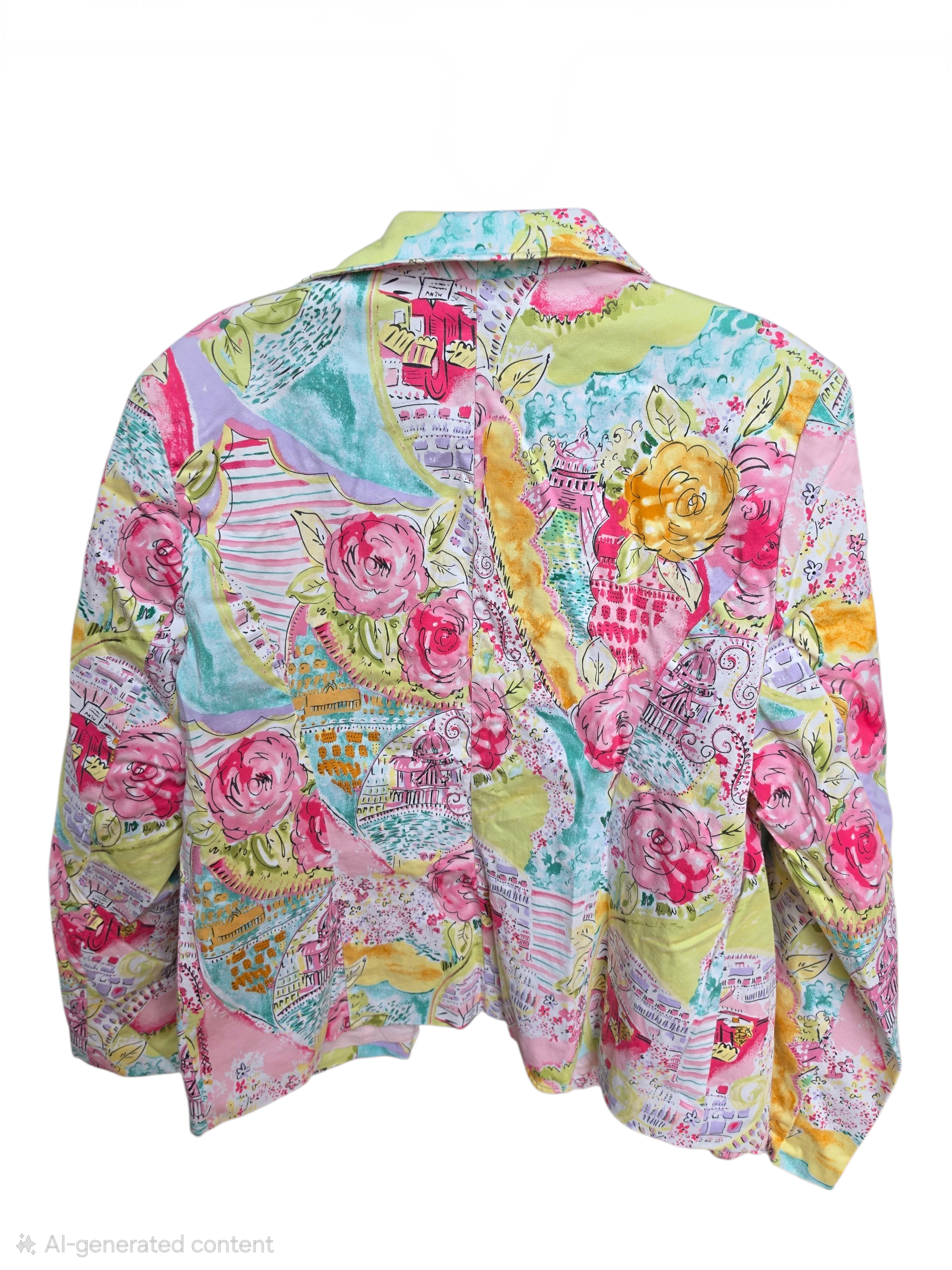 Notches Vintage Scenic Floral Blazer - Maximalist Art Print - Large