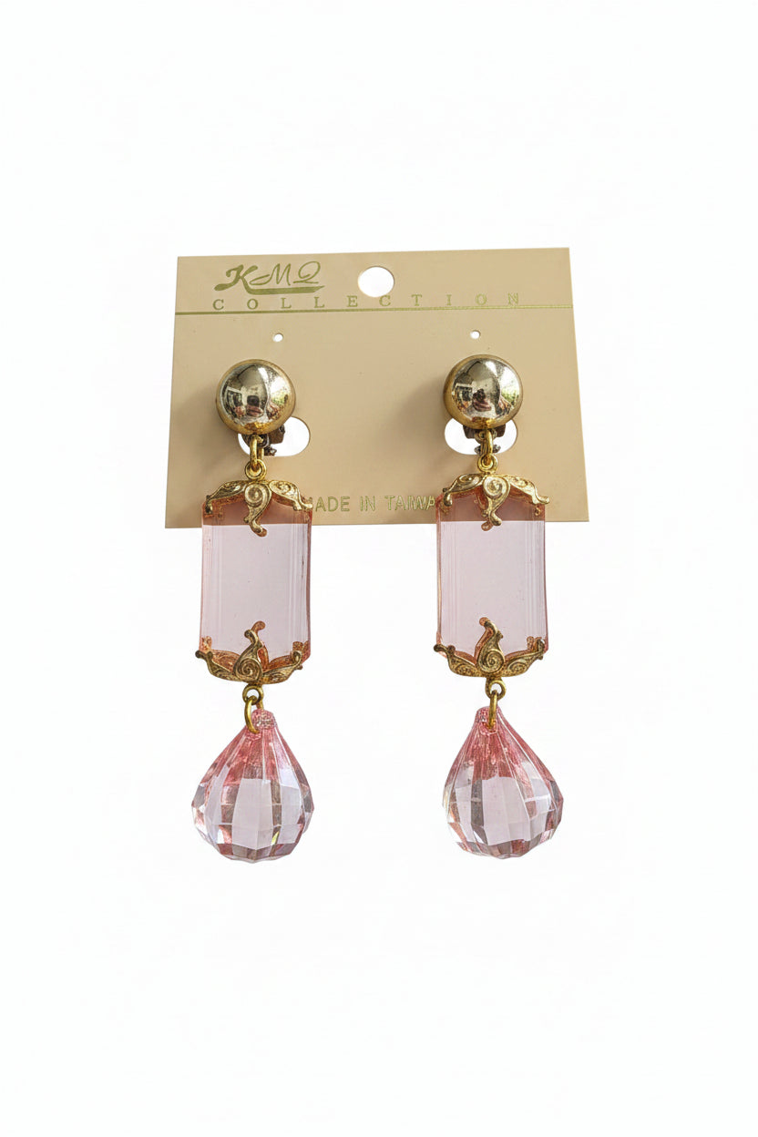 Vintage 80s KMQ Collection Pink Drop Earrings