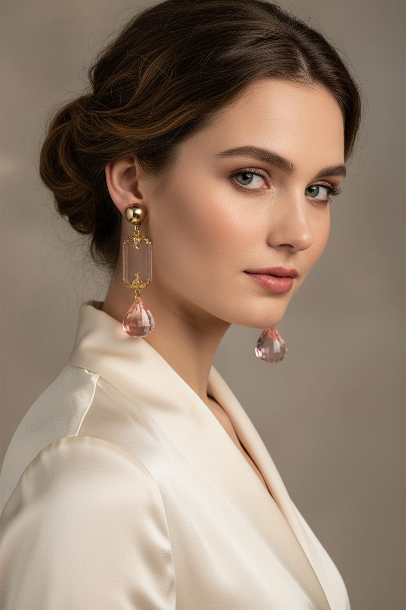 Vintage 80s KMQ Collection Pink Drop Earrings