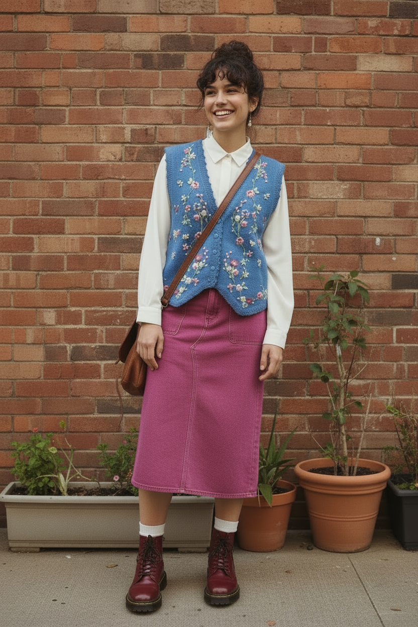 Vintage Carolyn Taylor Floral Embroidered Knit Vest Size Large