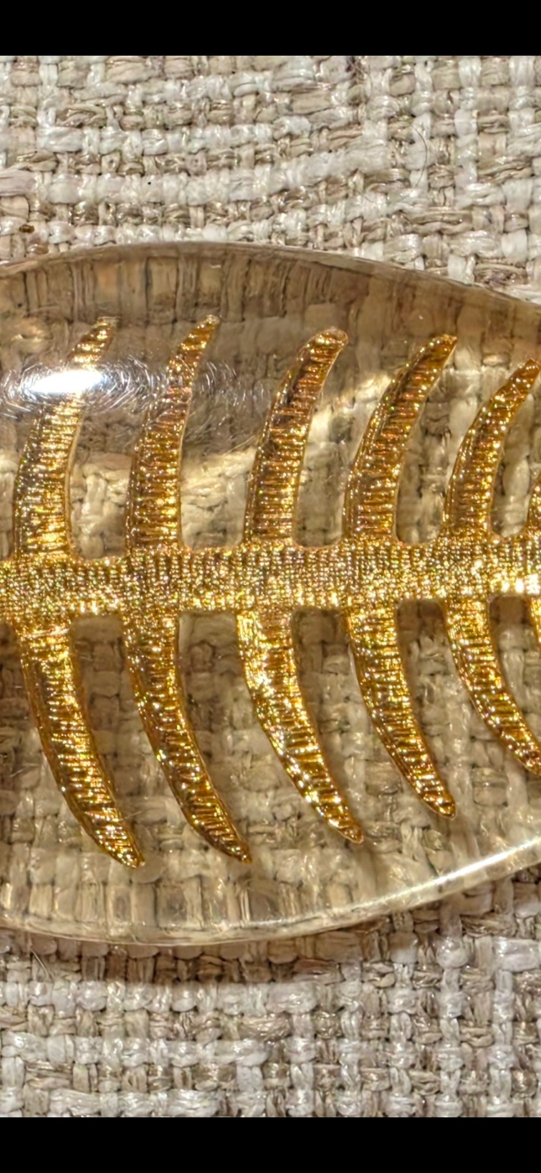 Vintage Lucite Fish Skeleton Pendant – Clear & Gold Statement Necklace