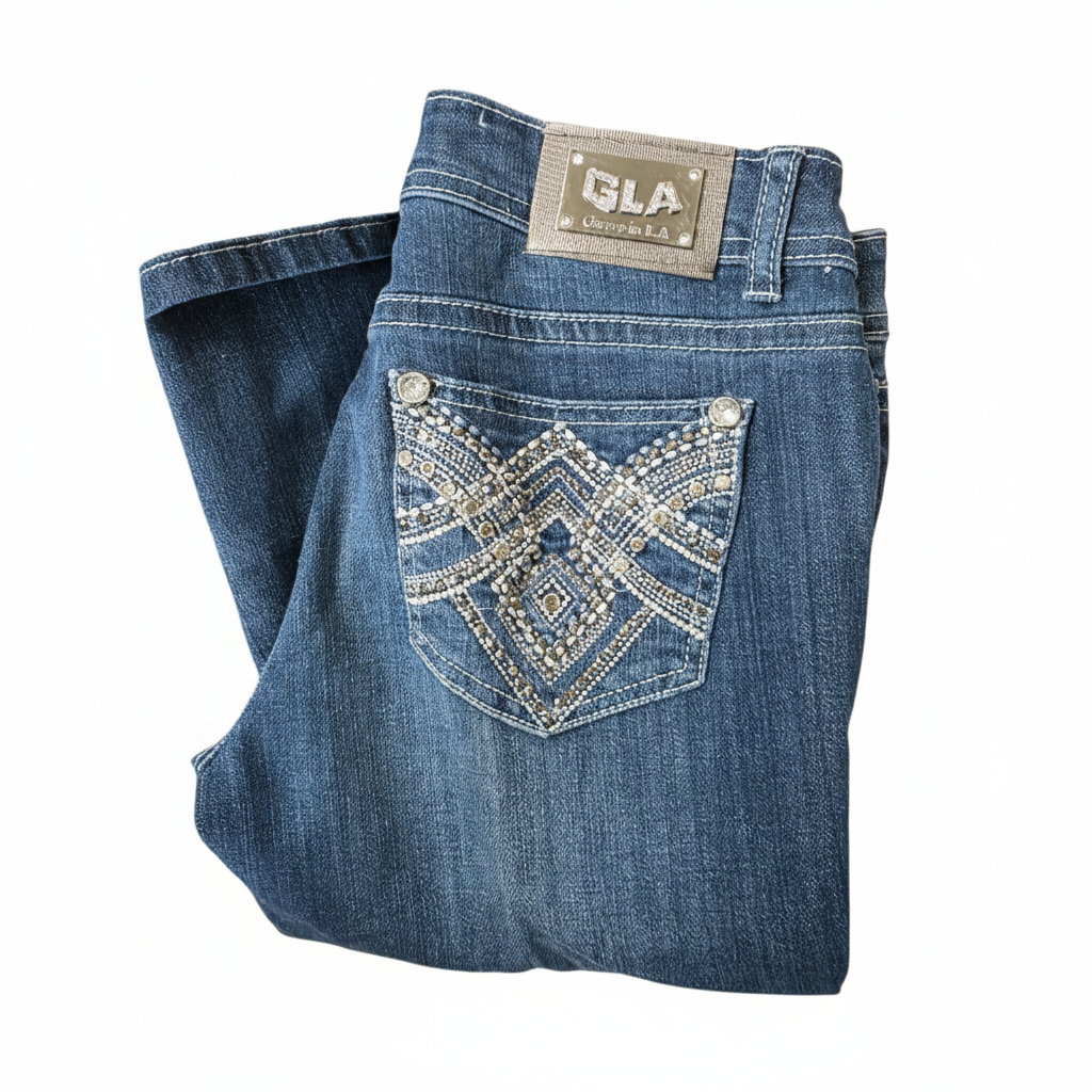 Grace in LA Women's Rhinestone Embellished Jeans Medium Wash Stretch Denim Size 5