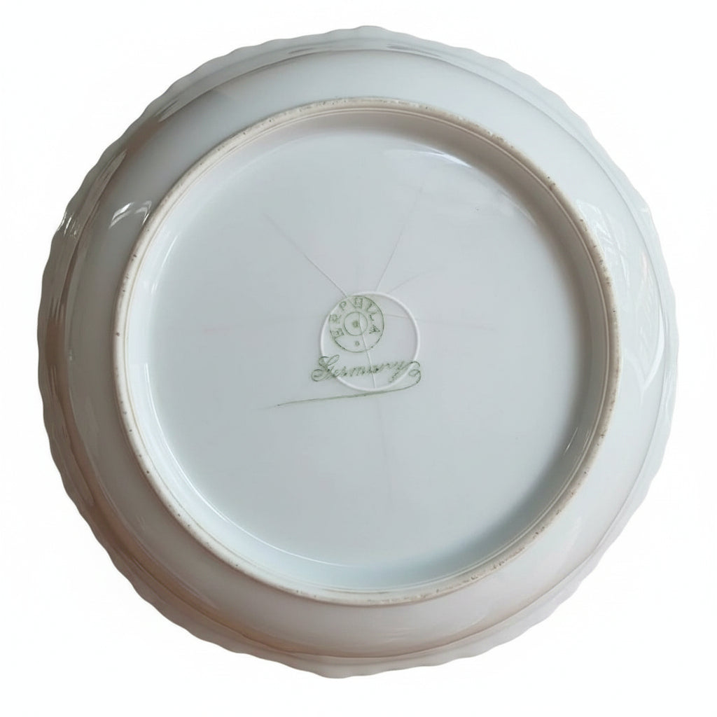 Vintage Erphila Germany Lusterware Porcelain Serving Bowl - Hand-Painted Roses & Scalloped Rim