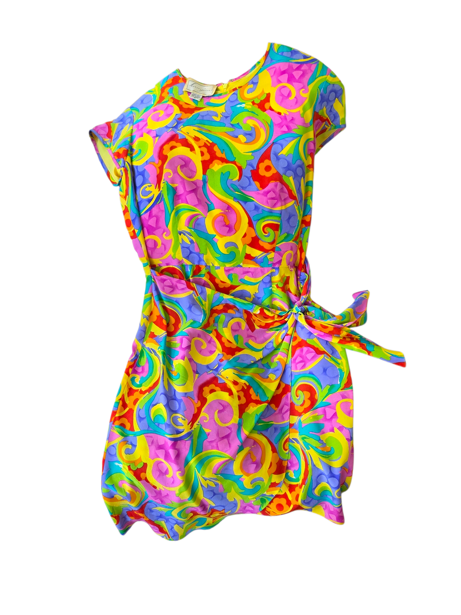 Vintage 90s Spenser Jeremy 100% Silk Psychedelic Swirl Faux-Wrap Dress - Size 8