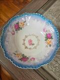 Vintage Erphila Germany Lusterware Porcelain Serving Bowl - Hand-Painted Roses & Scalloped Rim