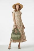 Vintage Y2K Olive Metallic Satin Rosette Hobo Bag