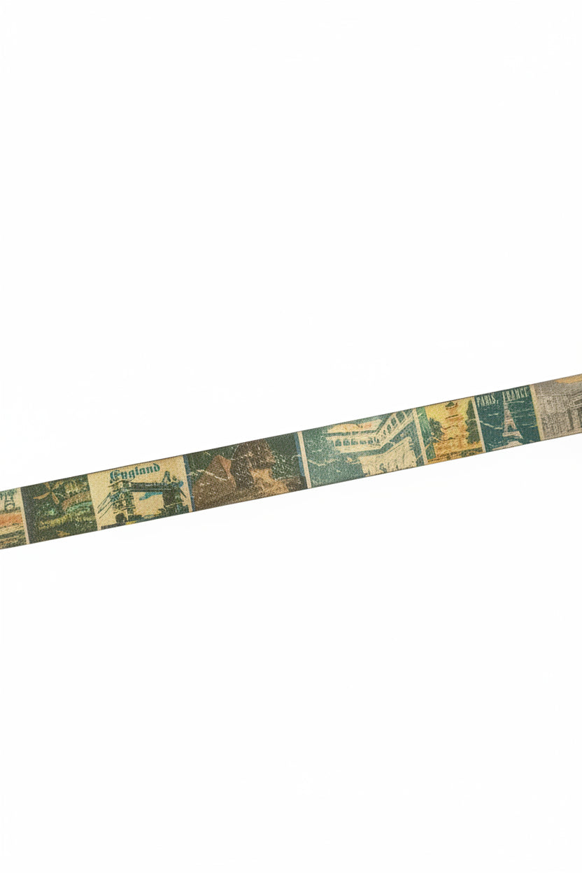 Chico's Vintage Travel Postcard Print Belt Medium Bonded Leather Size Medium