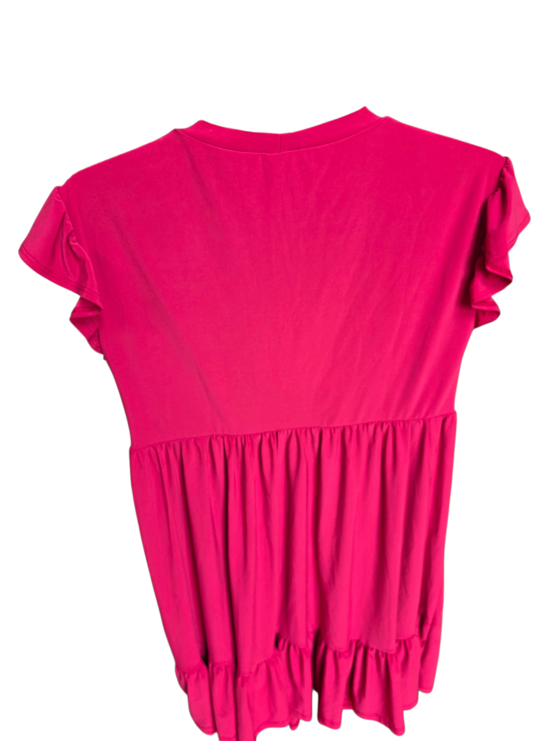 Express Crew Neck Ruffle Mini Babydoll Dress - Hot Pink Slay Size XS