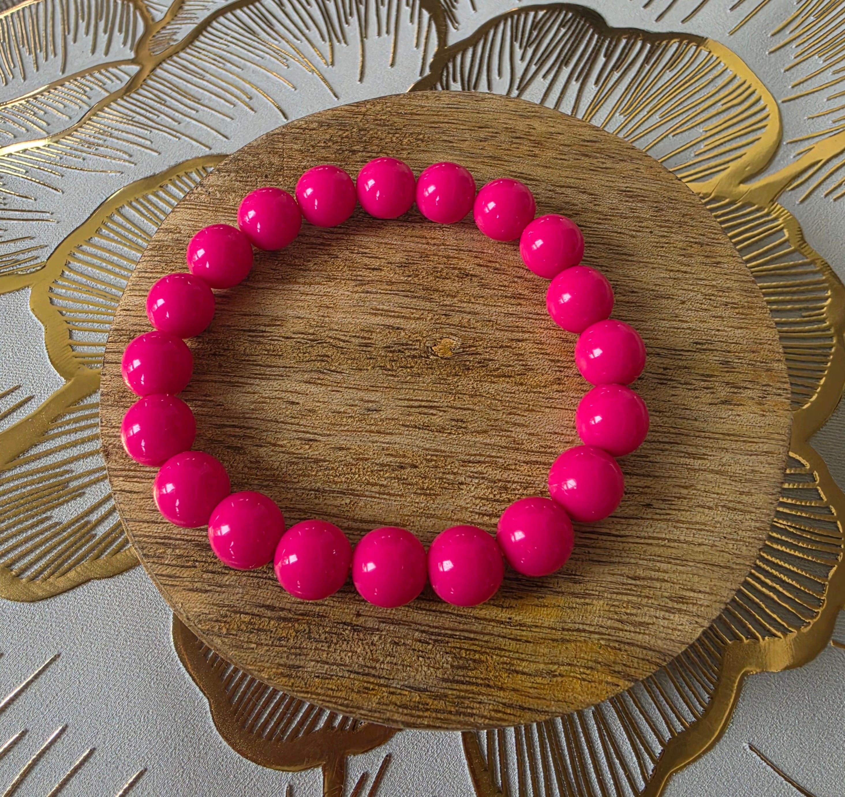 Y2K Pop Art Bright Pink Beaded Bracelet