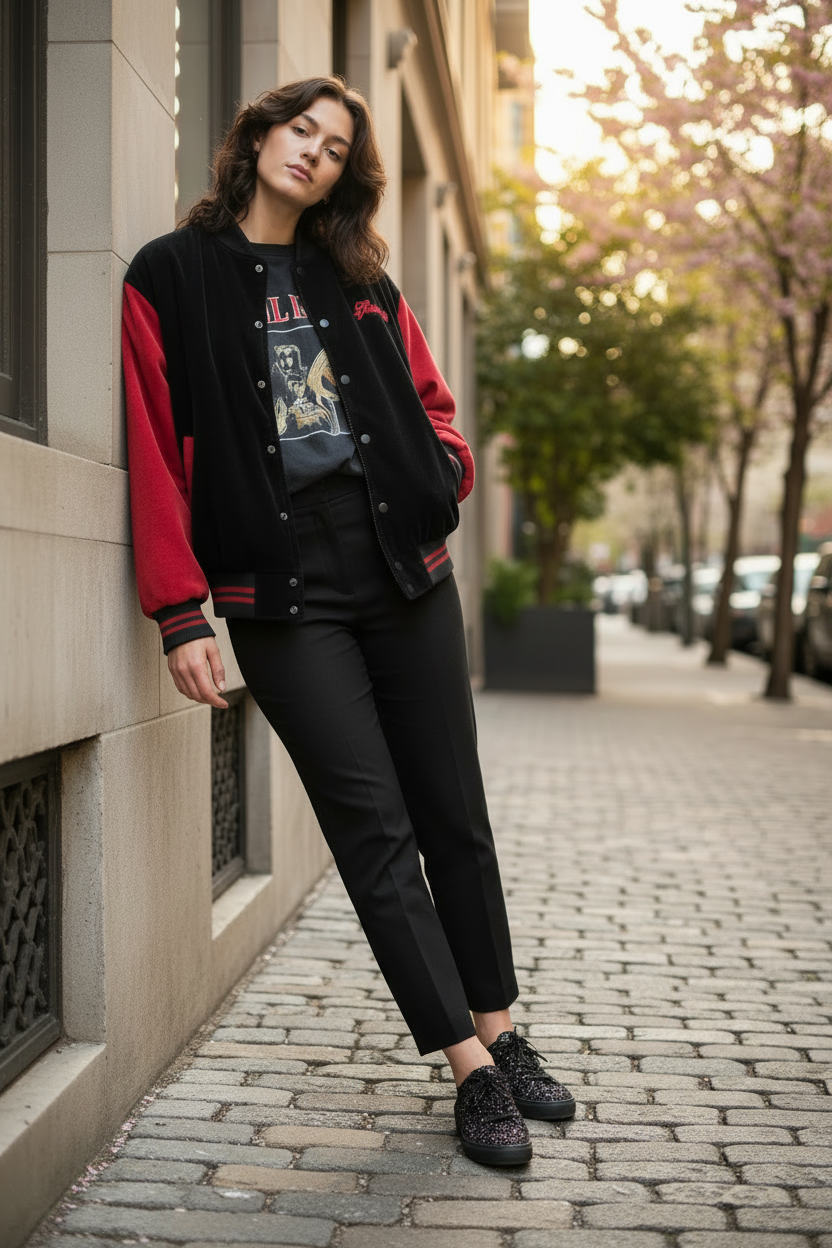 VINTAGE Las Vegas Velvet Colorblock Bomber Jacket S