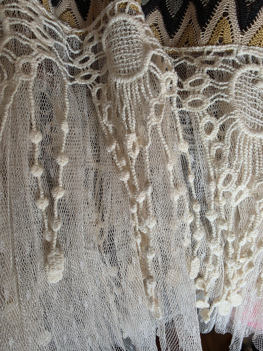 Ryu Chevron Knit Boho Top with Crochet Lace Fringe