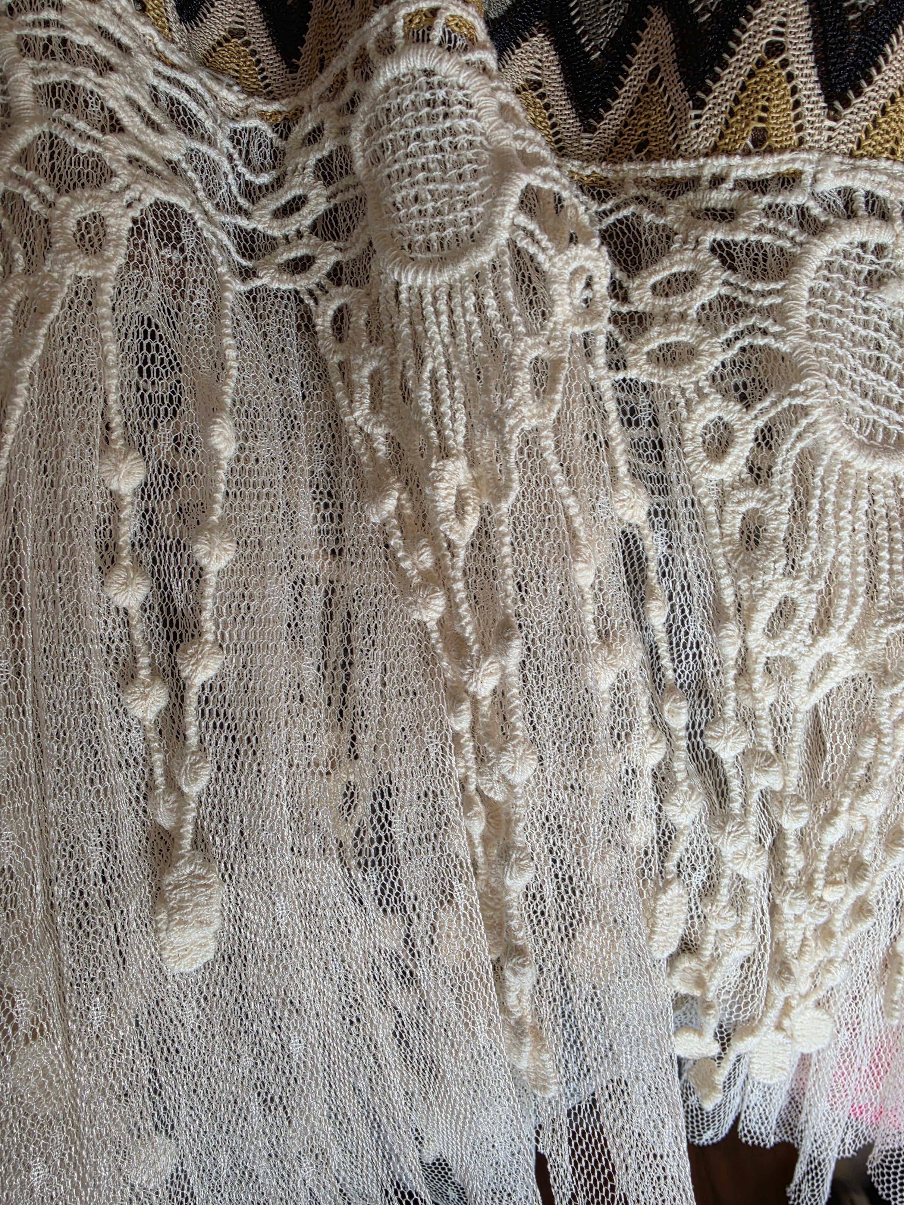 Ryu Chevron Knit Boho Top with Crochet Lace Fringe